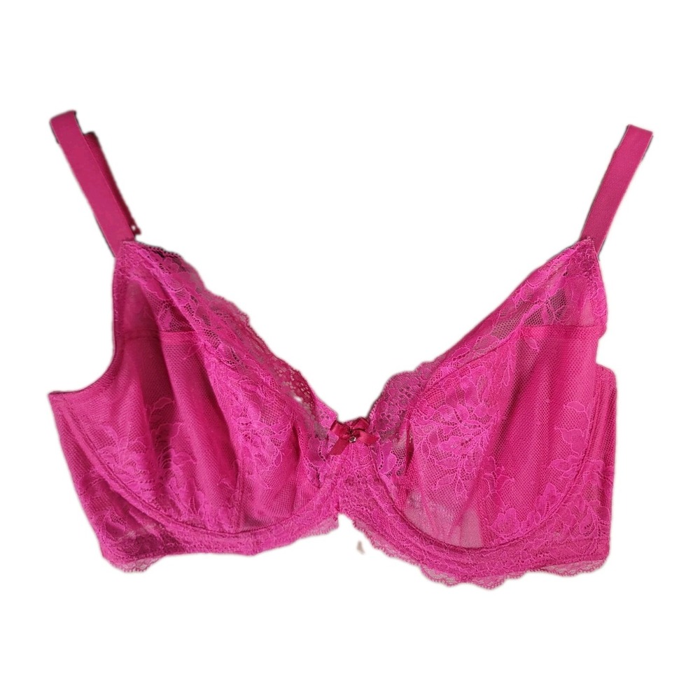 Panache Ava 9396 Plunge Bra 36F Hot Pink Magenta Floral Lace Underwire Unlined